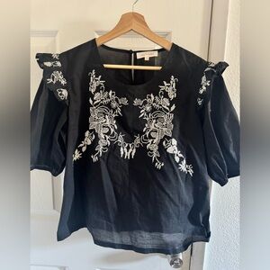 Solitaire Black Blouse with White Embroidery